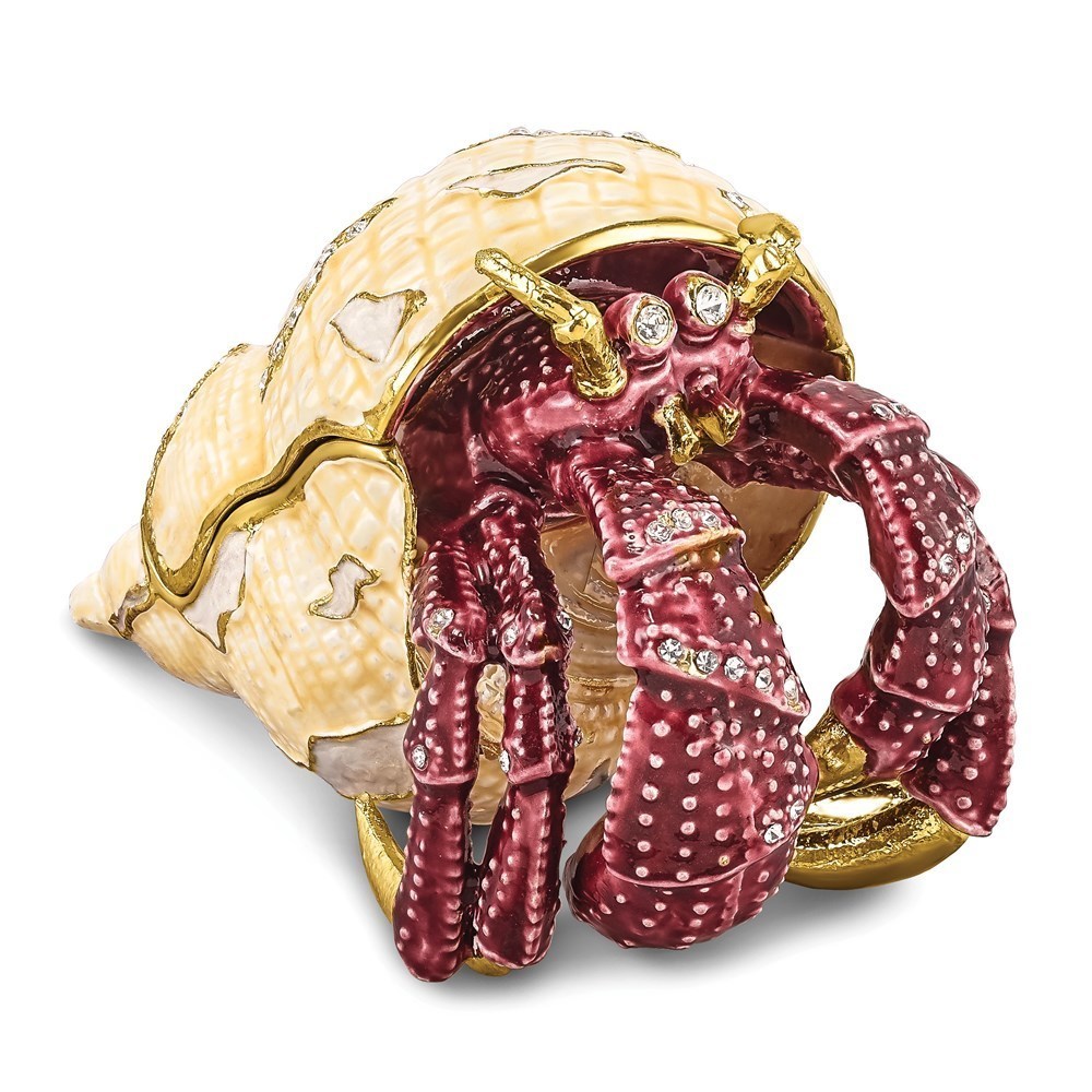 Pewter Bejeweled Crystals Enameled HERMAN Red Leg Hermit Crab Trinket Box